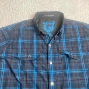 KUHL men's blue plaid button up shirt short large‎ hiking outdoors S